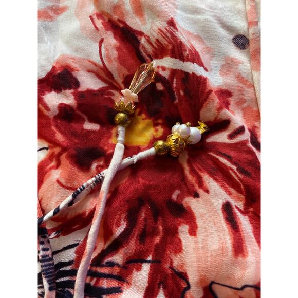 Soft Surroundings Blouse Floral Tassel POM POM trim boho festival Women medium - Picture 6 of 9